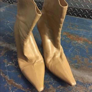 Jimmy Choo Nude Leather Pointy Classic Booties